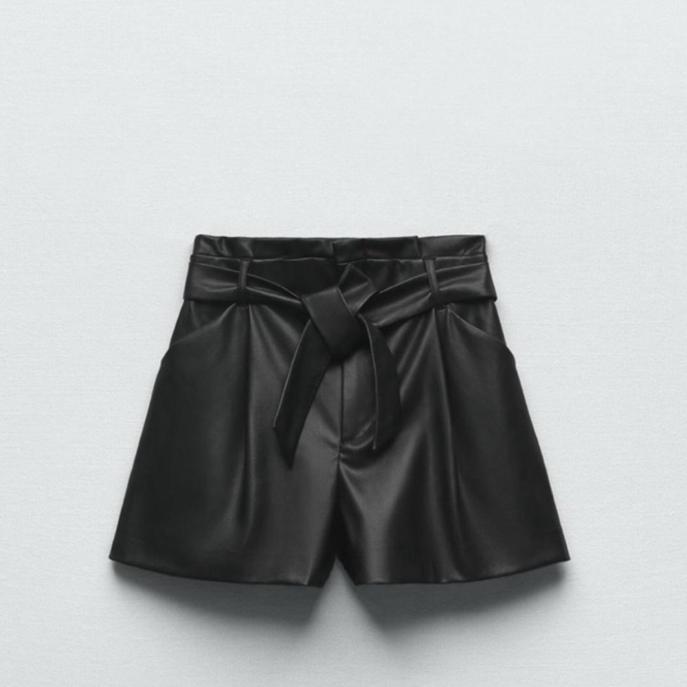 Zara High Waist Black Faux Leather Shorts